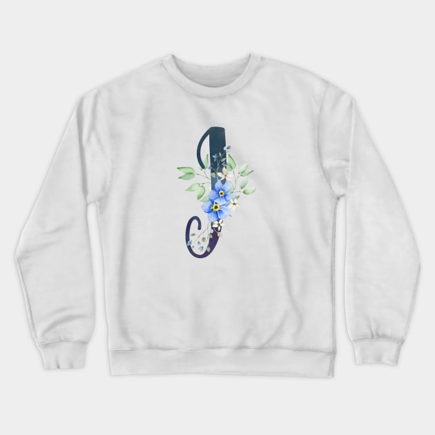 Floral Monogram J Wild Blue Flowers Crewneck Sweatshirt by floralmonogram